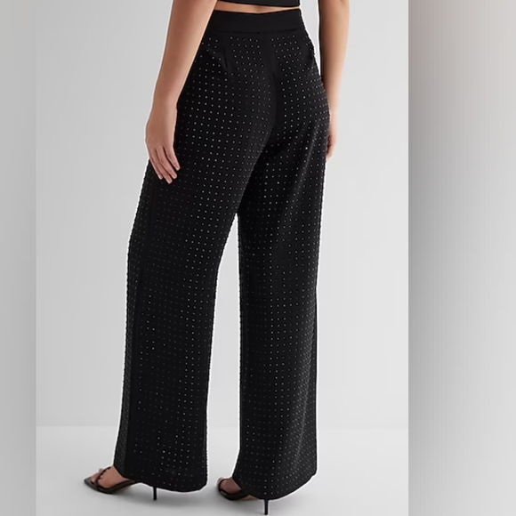 EXPRESS: Rhinestone Studded High Waisted Wide Leg Trousers - Picture 2 of 8